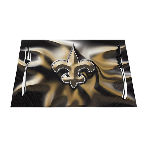 New_Orleans Heat Resistant Placemats Set of 4, Washable PVC Table Mats, Football Team Theme Fan Home Decor Kitchen Dining Table, Non-slip, Stain Resistant, Easy to Clean, Gift