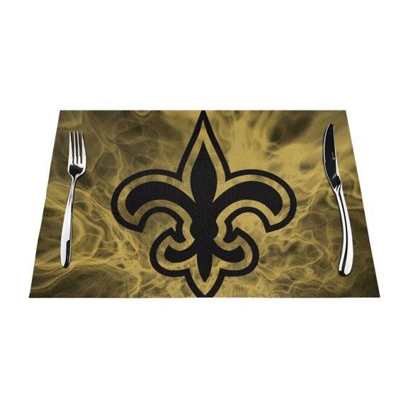 New_Orleans Heat Resistant Placemats Set of 4, Washable PVC Table Mats, Football Team Theme Fan Home Decor Kitchen Dining Table, Non-slip, Stain Resistant, Easy to Clean, Gift