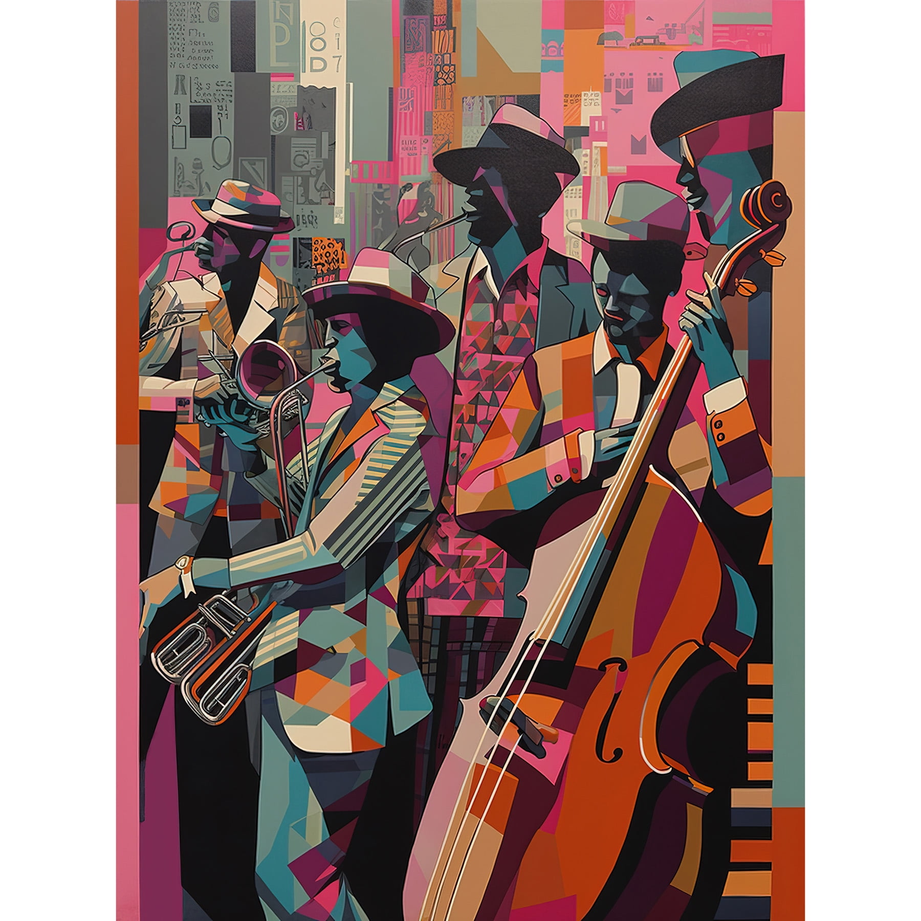 Abstract Musicians New Orleans Jazz Festival Musicians Warming Up in the City Street ...