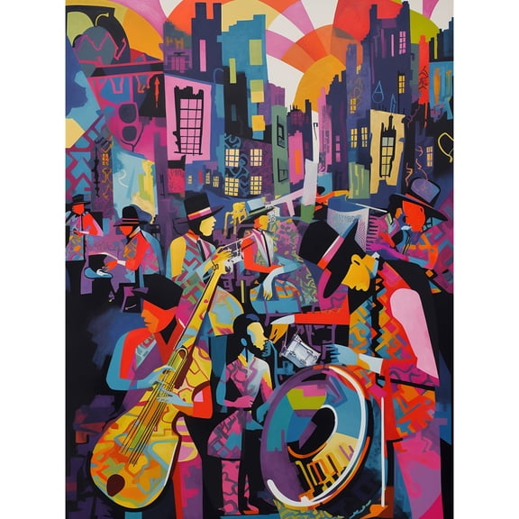 New Orleans Jazz Festival Street Musicians Playing Music City at Sunset Abstract Modern Painting Unframed Wall Art Print Poster Home Decor Premium