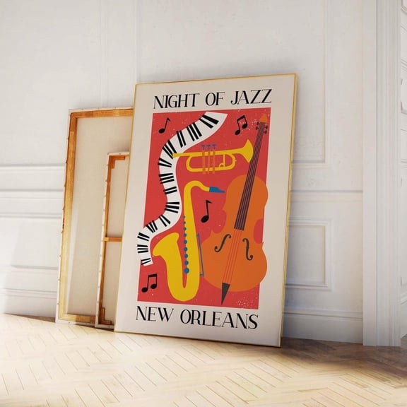 New Orleans Jazz Red Music Wall Art Night Of Jazz, Unframed Paper Poster 11x14in