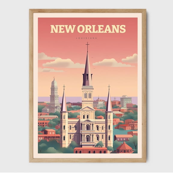 New Orleans Louisiana City Illustration Travel Wall Art, Unframed Paper Poster 8x10in