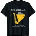 thumbnail image 1 of New Orleans Louisiana Jazz Music Player Men Saxophone T-Shirt Black Medium, 1 of 4