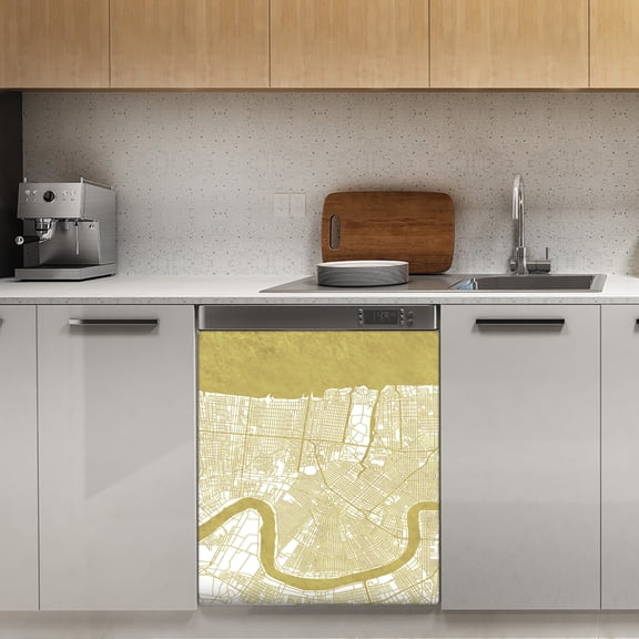 New Orleans Map Gold Dishwasher Magnet Cover Decorative Sticker for Home Cabinet Kitchen 23" x26"