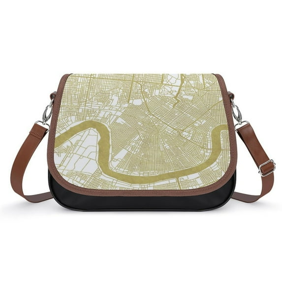 New Orleans Map Gold Vintage Crossbody Bag for Women Medium Leather Hobo Bags Shoulder Bag Classic City Leather Satchels