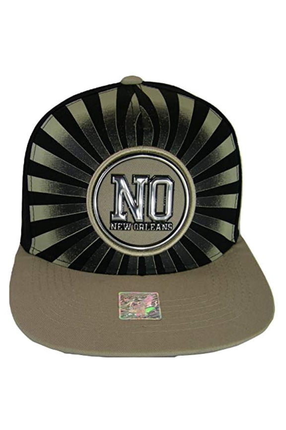 New Orleans Men's Striped Cotton Patch Style Adjustable Snapback Baseball Cap (Black/Khaki)