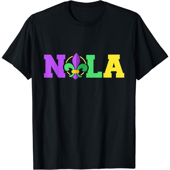 New Orleans Nola in Mardi Gras colors and fleur de lis T-Shirt Louisiana Crocodile, Mardi Gras Gifts, Women’s Mardi Gras