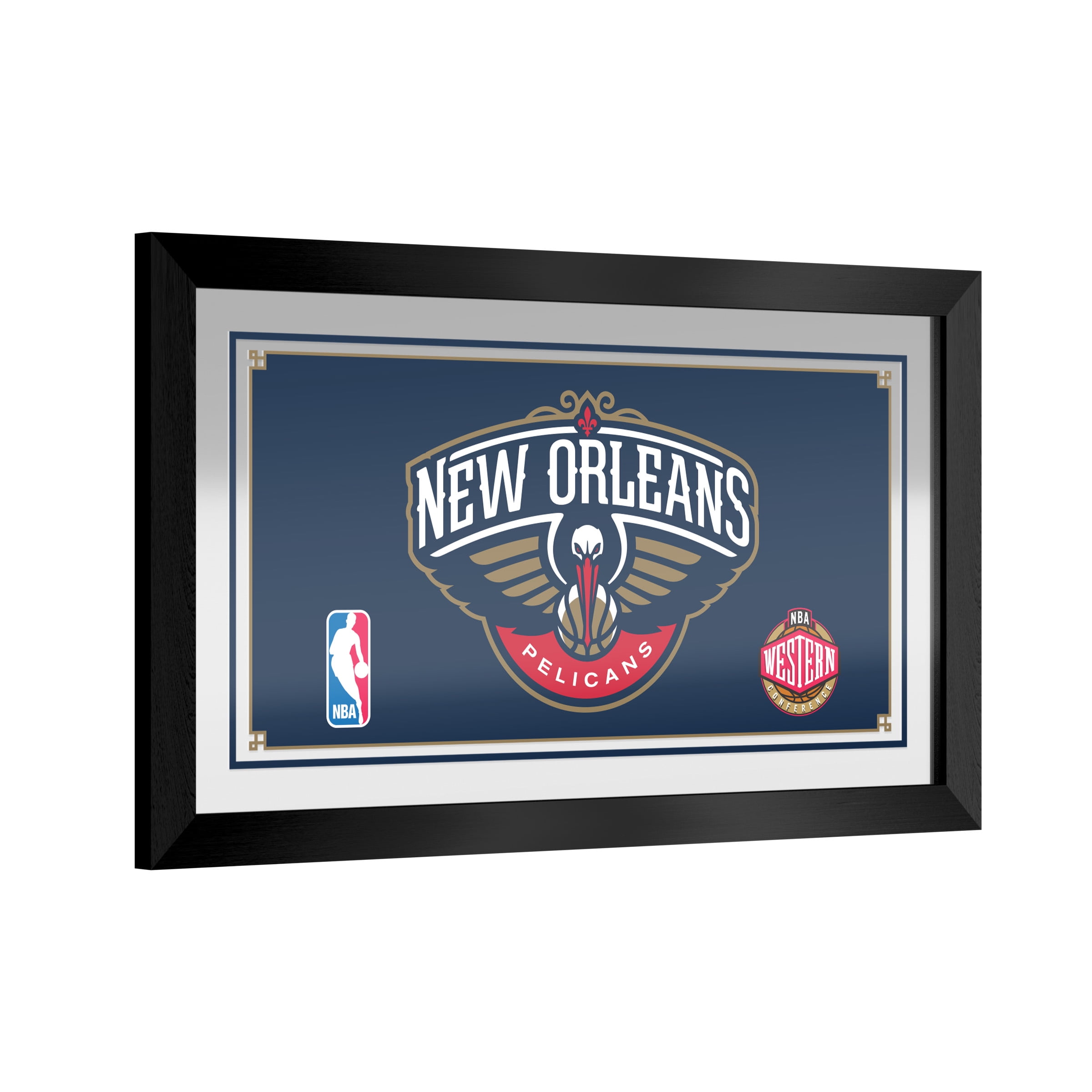 New Orleans Pelicans Logo Ready-To-Hang Black Framed Wall Mirror