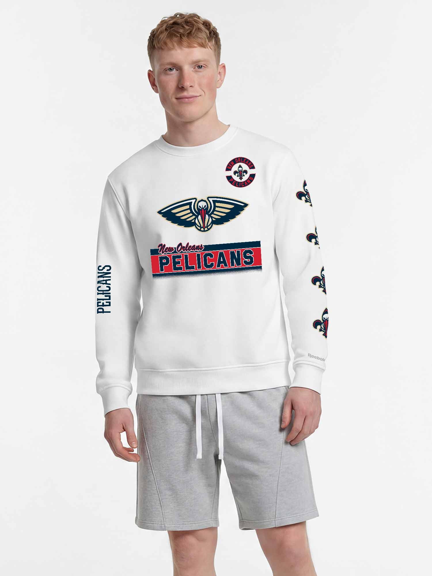 New Orleans Pelicans Reebok Mens White Crew Sweatshirt