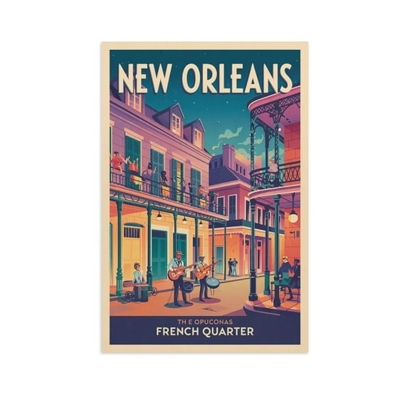 New Orleans Retro Travel Poster Vintage Southern City Tourism with French Quarter & Jazz Print Poster