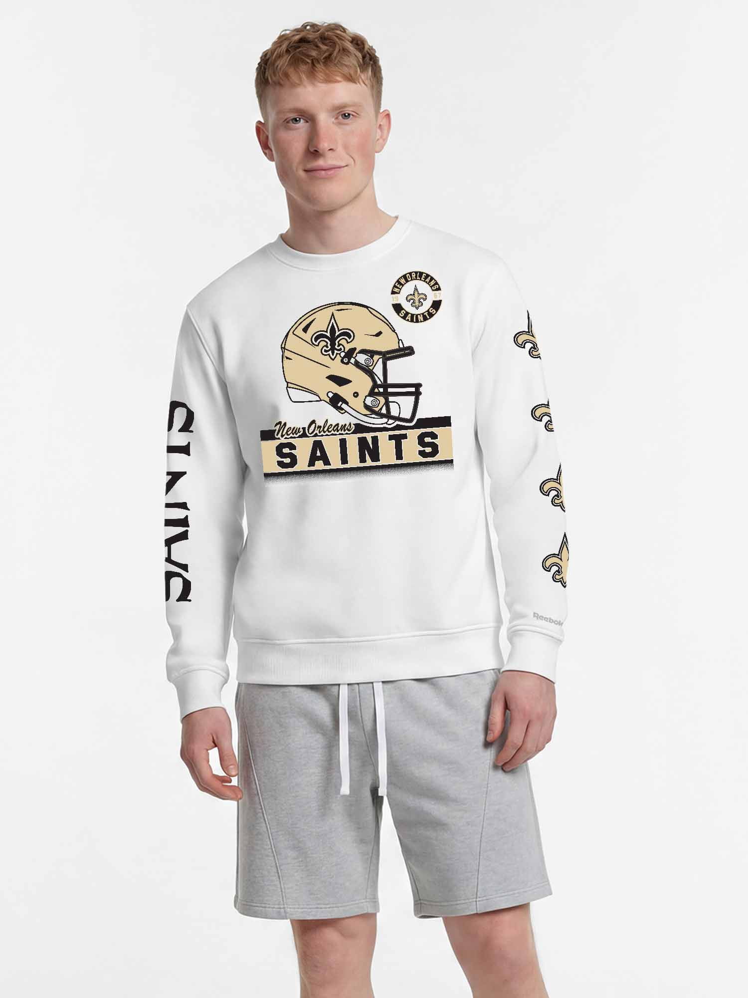 New Orleans Saints Reebok Mens White Crew Sweatshirt