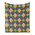 thumbnail image 1 of New Orleans Soft Flannel Fleece Blanket, Mardi Gras Themed Rhombuses with Fleur De Lis Motifs Classic Geometry, Cozy Plush for Indoor and Outdoor Use, 50" x 70", Green Violet Yellow, by Ambesonne, 1 of 6