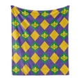 thumbnail image 1 of New Orleans Soft Flannel Fleece Blanket, Mardi Gras Themed Rhombuses with Fleur De Lis Motifs Classic Geometry, Cozy Plush for Indoor and Outdoor Use, 60" x 80", Green Violet Yellow, by Ambesonne, 1 of 6