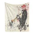 thumbnail image 1 of New Orleans Soft Flannel Fleece Throw Blanket, Trumpeter Man with Hand Drawn Flowers and Color Splashes, Cozy Plush for Indoor and Outdoor Use, 60" x 80", Dark Green Vermilion, by Ambesonne, 1 of 6