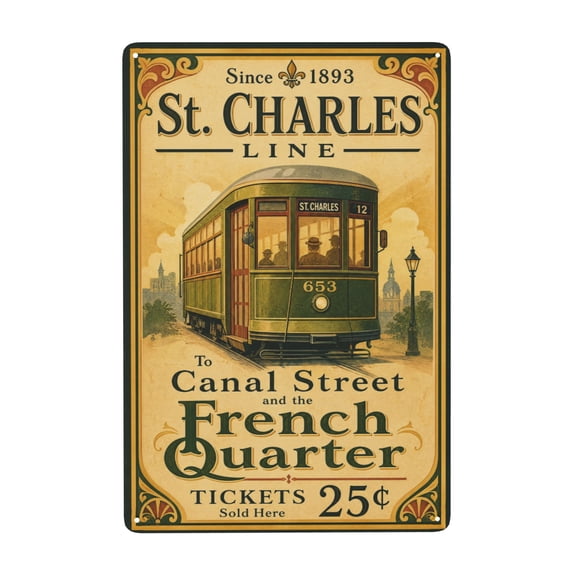 New Orleans Streetcar Vintage Metal Tin Sign For Home Bar And Cafe Wall Decor 8x12 Inch