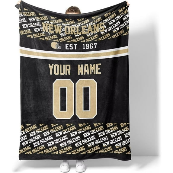 New Orleans Throw Blanket Custom Name and Number Blanket for Men Women Boy Gifts