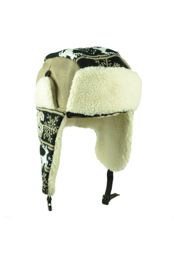 New Orleans Trapper Aviator Knit Beanie Fleece Nordic Hat Ear Flap City Beige