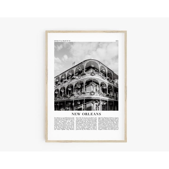 New Orleans Travel Poster, Black And White Travel Print, New Orleans Print, City Wall Art, Coordinate Print Wall Art, Modern Wall Decor, 24x36 UNFRAMED