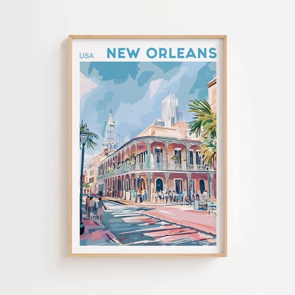 New Orleans Travel Poster United States Art Maximal Decor Mid Century Modern Wall Art Vibrant Eclectic Wall Art950, Unframed Poster Size 12x18