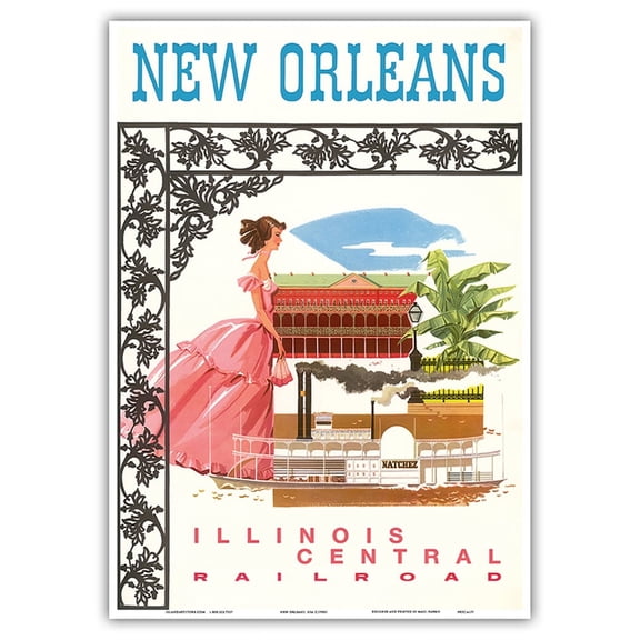 New Orleans USA - Illinois Central Railroad - Vintage Railroad Travel Poster c.1950s - Master Art Print 10in x 14in