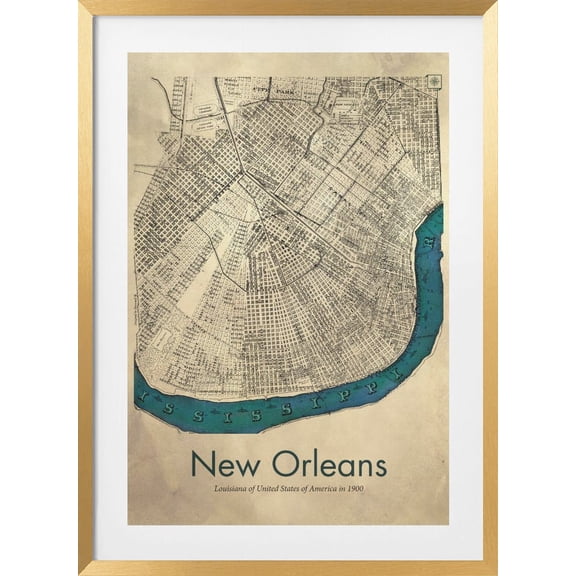 New Orleans map Framed Art Modern Wall Decor