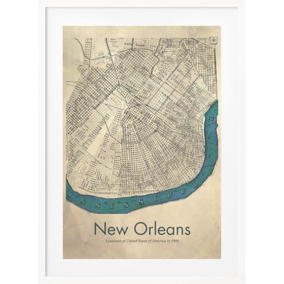 New Orleans map Framed Art Modern Wall Decor
