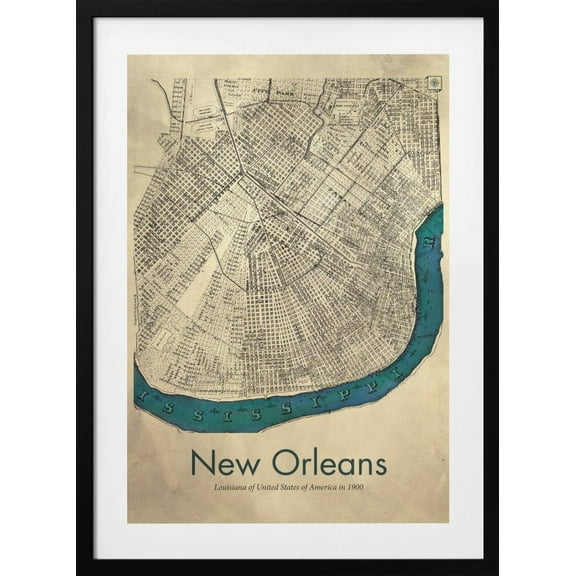 New Orleans map Framed Art Modern Wall Decor