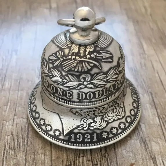 New Ornaments Home Hanging Decoration Metal Desktop Art Craft American Silver Coin Bells Morgan Silver Dollar Bell Motor Biker Bell Pendant Lady Rider Bell Pendant