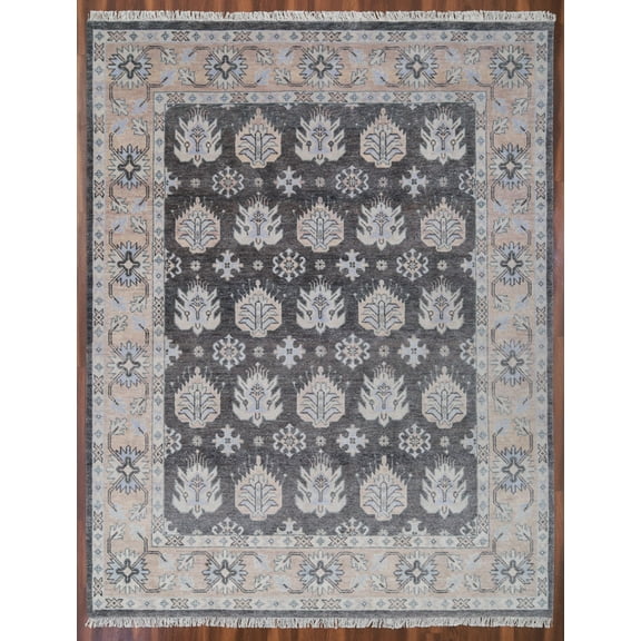 New Oushak Handmade Grey and Blush Woolen Area Rug