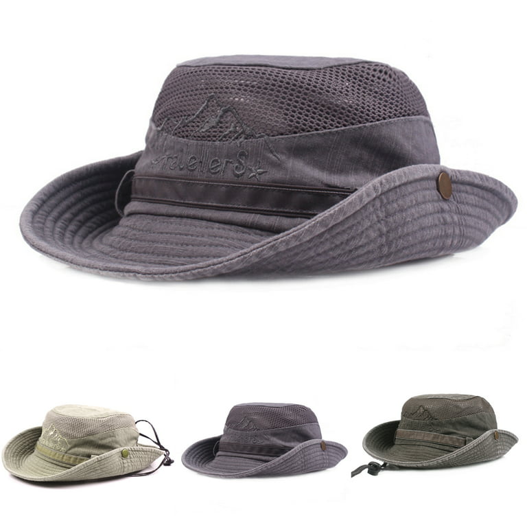 New Outdoor Hats Men Fishing Cap Solid Color Wide Brim Anti-uv