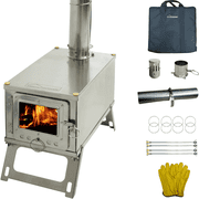 [New] Outdoor S1 Stainless Steel Stove, Lightweight Backpack Camping Tent Stove, Multi-functional Pole-mounted Wooden Stove with 2m Stove Pipe
