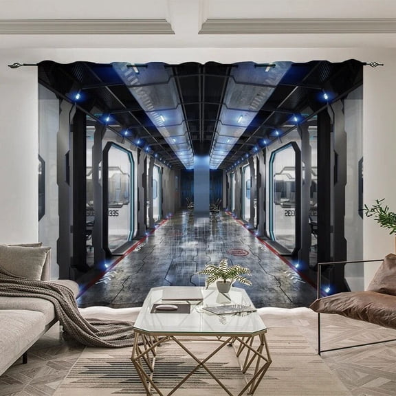 New Outer Space Astronaut Whale Planet Sci-fi Indoor Blackout Curtain Children's Bedroom Window Drape 2 Pcs Shading