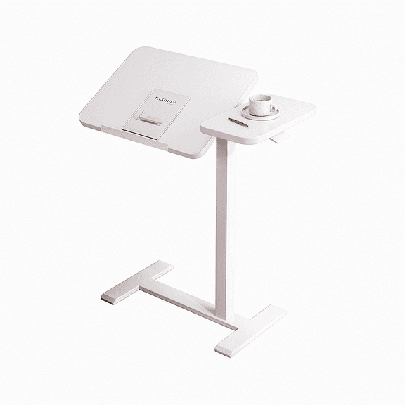 New Overbed Bedside Desk, Mobile Rolling Laptop Stand Tilting Overbed Table with Wheels, Height Adjustable Tray Bedside Table for Laptop Bed Sofa, WHITE