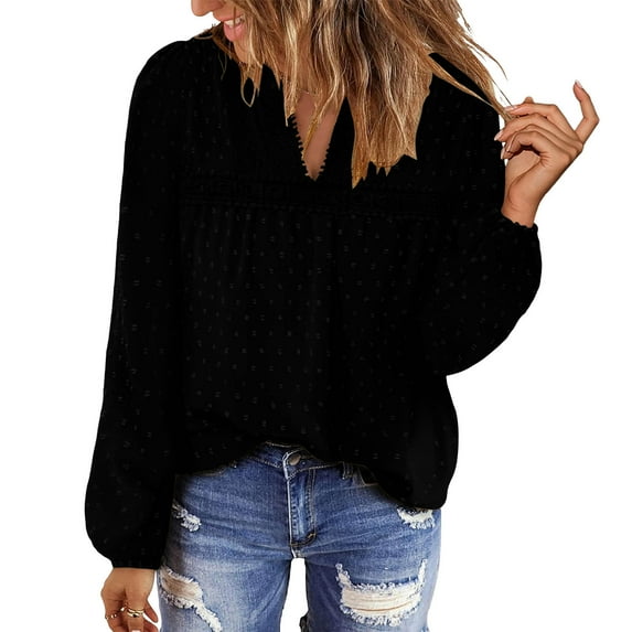 New Oversize Shirts for Womens Fashion V-Neck Long Sleeve Blouses Flowy Ruffle Tunic Tops For Leggings Casual T-Shirts