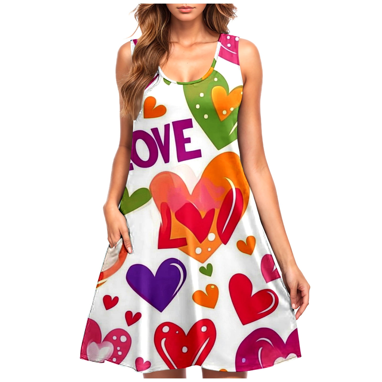 Day Dresses Valentine Plus Size Clothing Renewold Red Hearts Tank Dresses  For Women Plus Size S Fashion