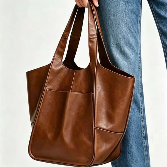 Women Oversized  Soft PU Leather Tote Bag Huge Capacity Work  Bucket  Handbag Large Travel Shopping Bag