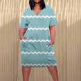 thumbnail image 1 of New Oversized Plus Size Summer Dresses Trendy Short Sleeve V-Neck Mid-Length Dress with Pocket Striped Quick Drying Blouses for Women Dressy Casual, 1 of 5