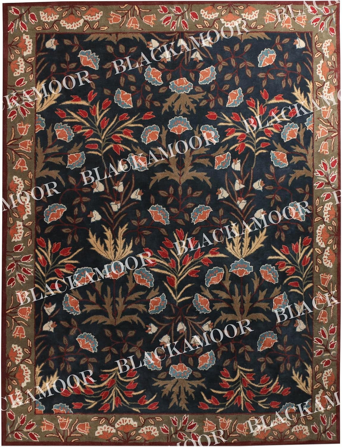 Adeline Rug New PB 3' x 6' Area Rug โ Adeline Blue, Handmade Floral Motif, Oriental ...