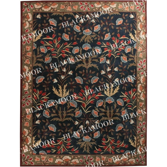 New PB 3' x 6' Area Rug – Adeline Blue, Handmade Floral Motif, Oriental Traditional Design, Non-Shedding Fine Wool, Easy-Care for Living Room & Bedroom