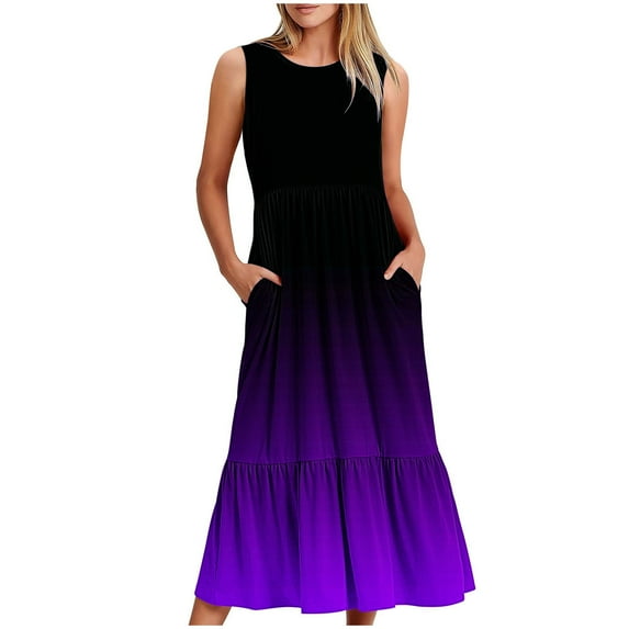 New PLus Size Dress for Women 2024 Summer Fashion Sleeveless Pocket Round Neck Printing Loose Long Dress Gift for Women 50% off Clearance