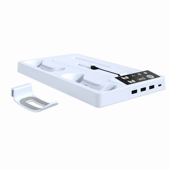 New PS5 Slim Multifunctional Cooling Stand with RGB Lights - 3-in-1 Dual DualSense Charger + Headphone Hook, Quiet Fans, Anti-Slip Base, Overcharge Protection | PS5 Slim Accessories