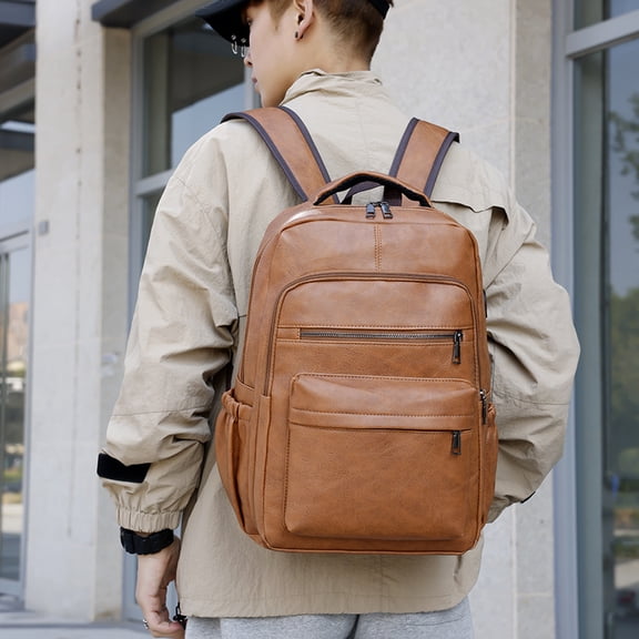 New PU Casual Large Capacity Multi-functional Retro Leather Backpack,Free Size