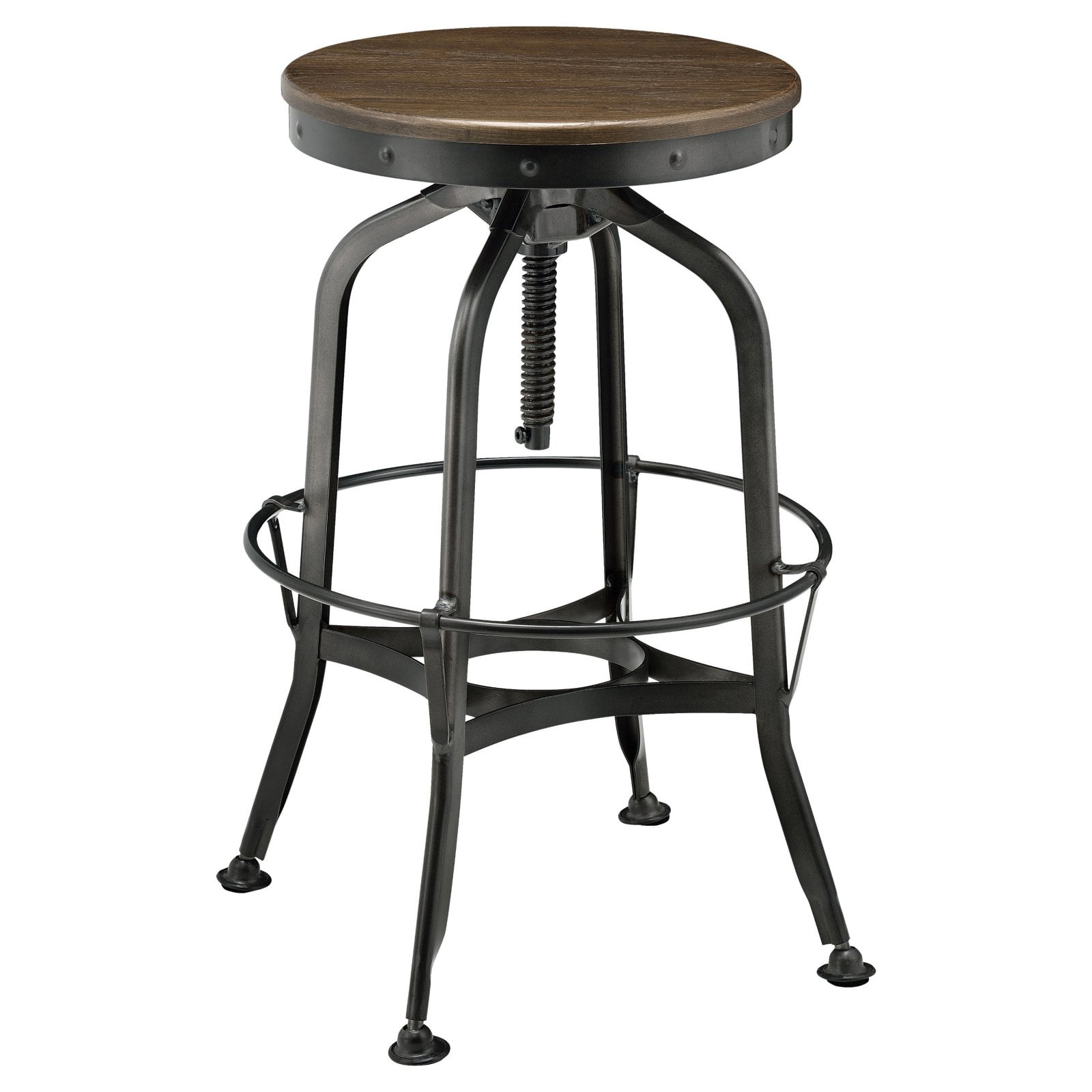 Ashwood & Steel Vintage Adjustable Swivel Bar Stool, Brown