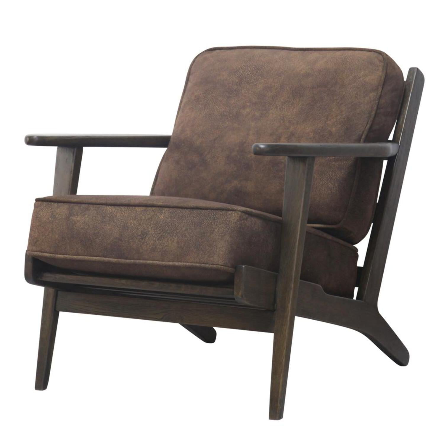 Mocha Hide Leather and Wood Accent Chair, 36.5"