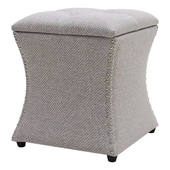 NPD Furniture Amelia 20" Fabric Nailhead Tufted Storage Ottoman in Gray