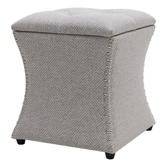 NPD Furniture Amelia 20" Fabric Nailhead Tufted Storage Ottoman in Gray