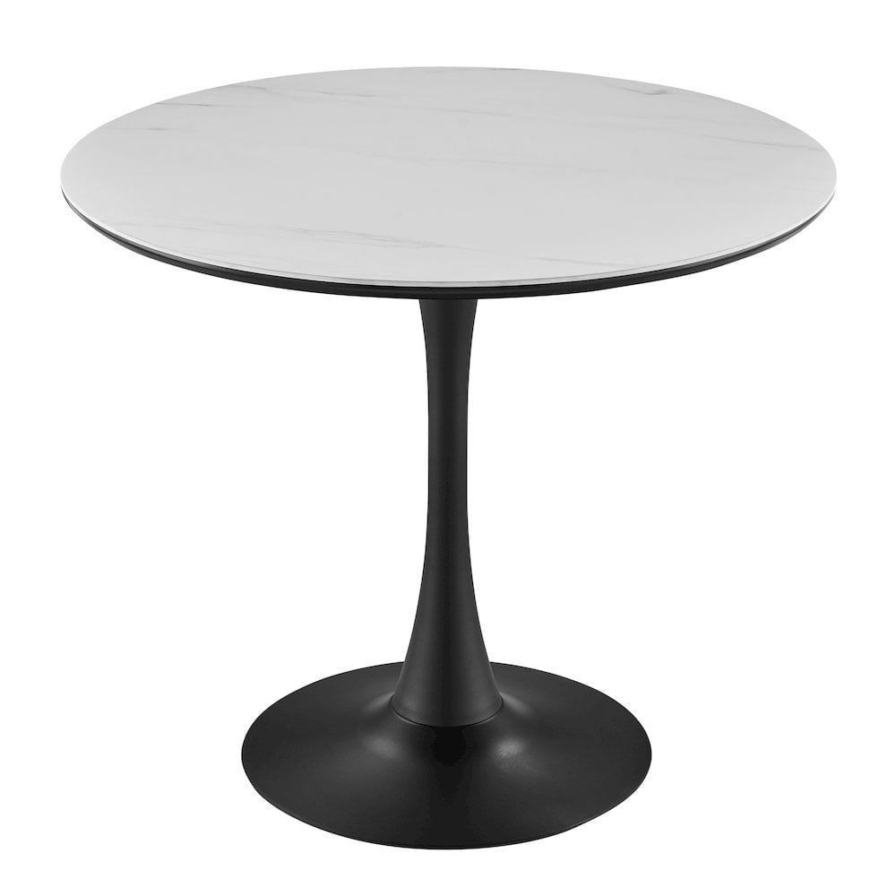 Round Marble and Wood Dining Table with Black Steel Base