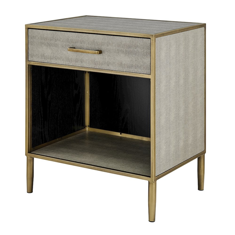 Chronicle Gray Faux Shagreen End Table with Gold Base