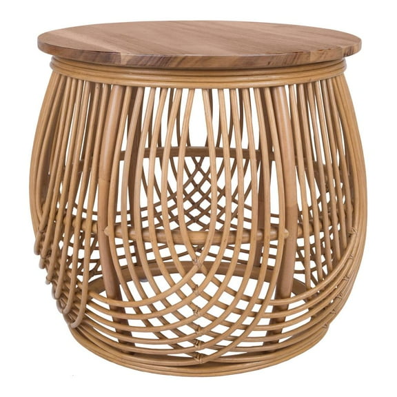 New Pacific Direct Arlo Rattan Side/ End Table w/ Wood Top in Honey