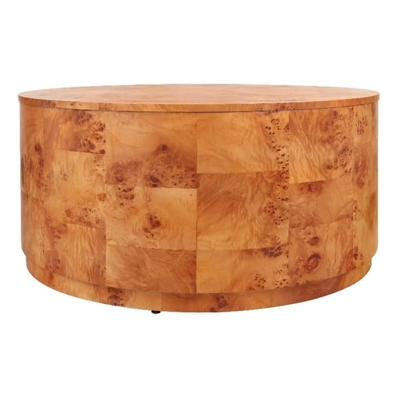 New Pacific Direct Arsenio Burl Wood Round Coffee Table in Golden Brown Burl
